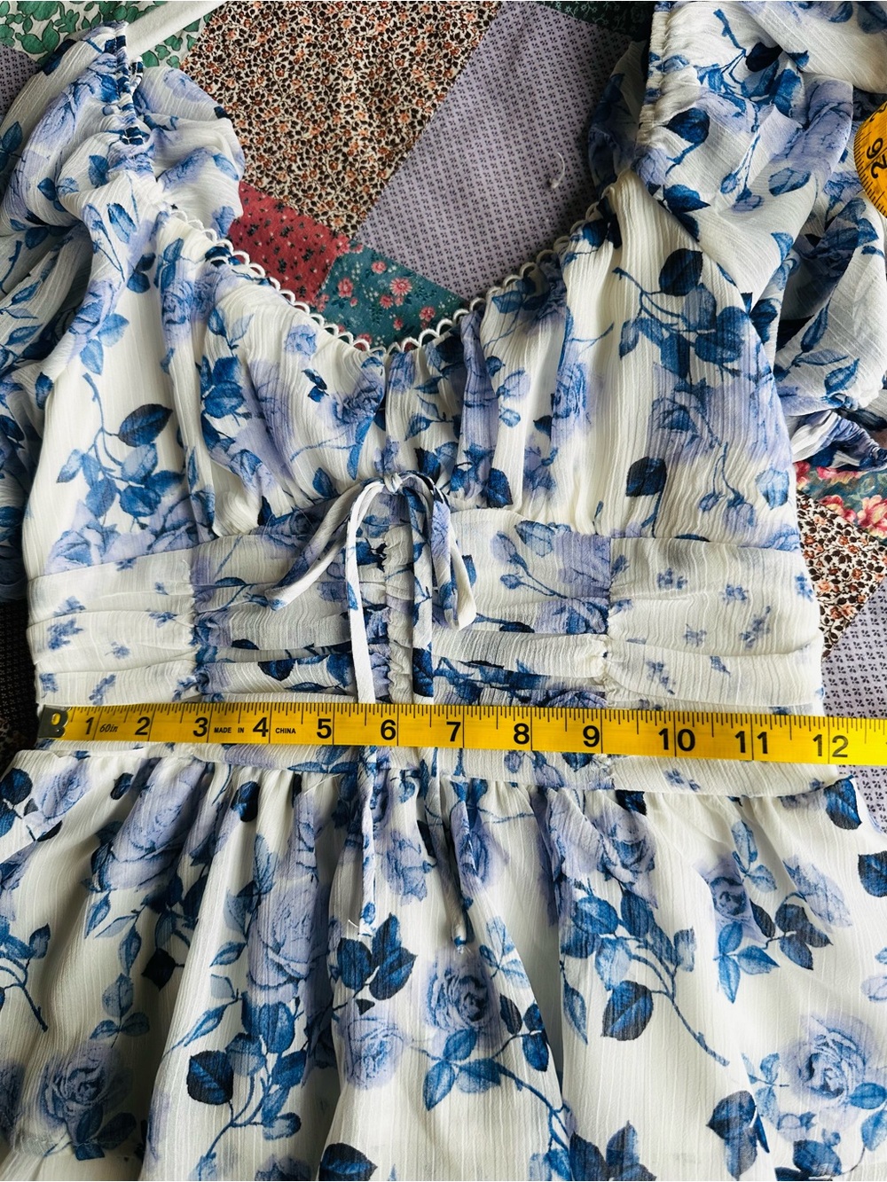 Altar’d State blue floral tiered mini dress XS puff sleeves - Picture 5 of 13
